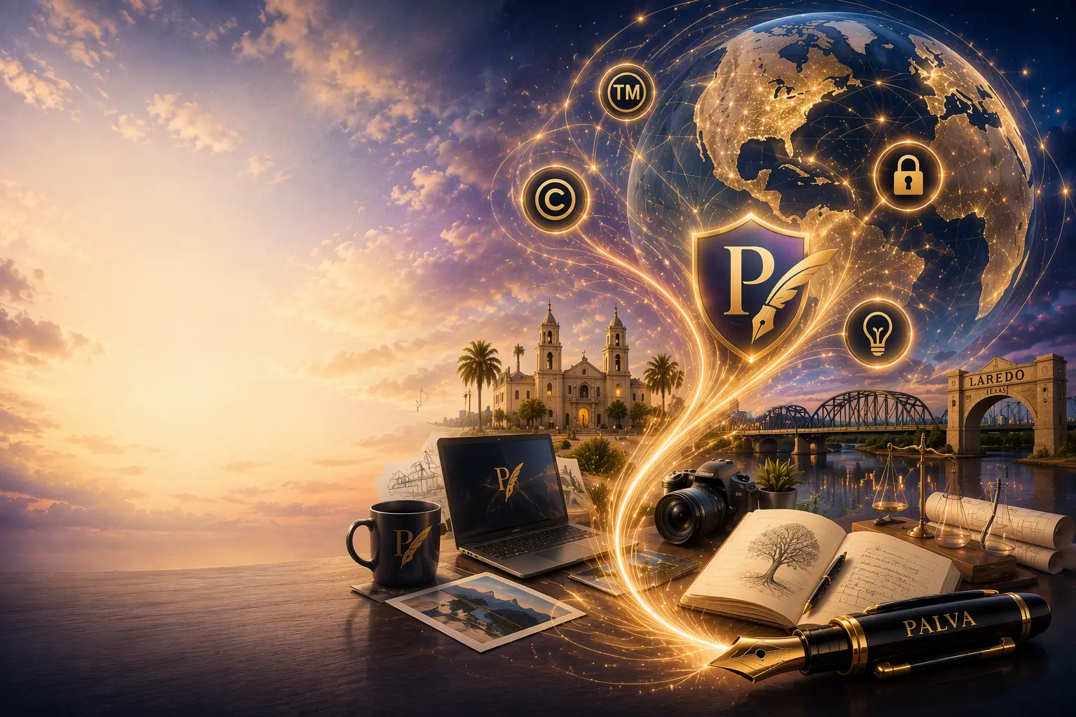A symbolic vision of ideas beginning in Laredo, Texas and extending across a connected world